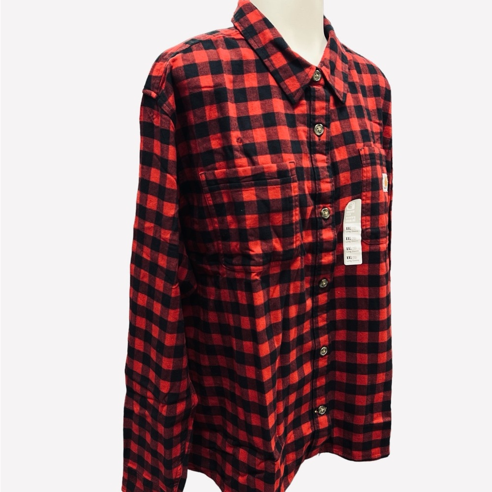 Carhartt Shirt Women's Flannel Rugged Flex Loose Buffalo Plaid Red Size 2XL - Picture 5 of 11